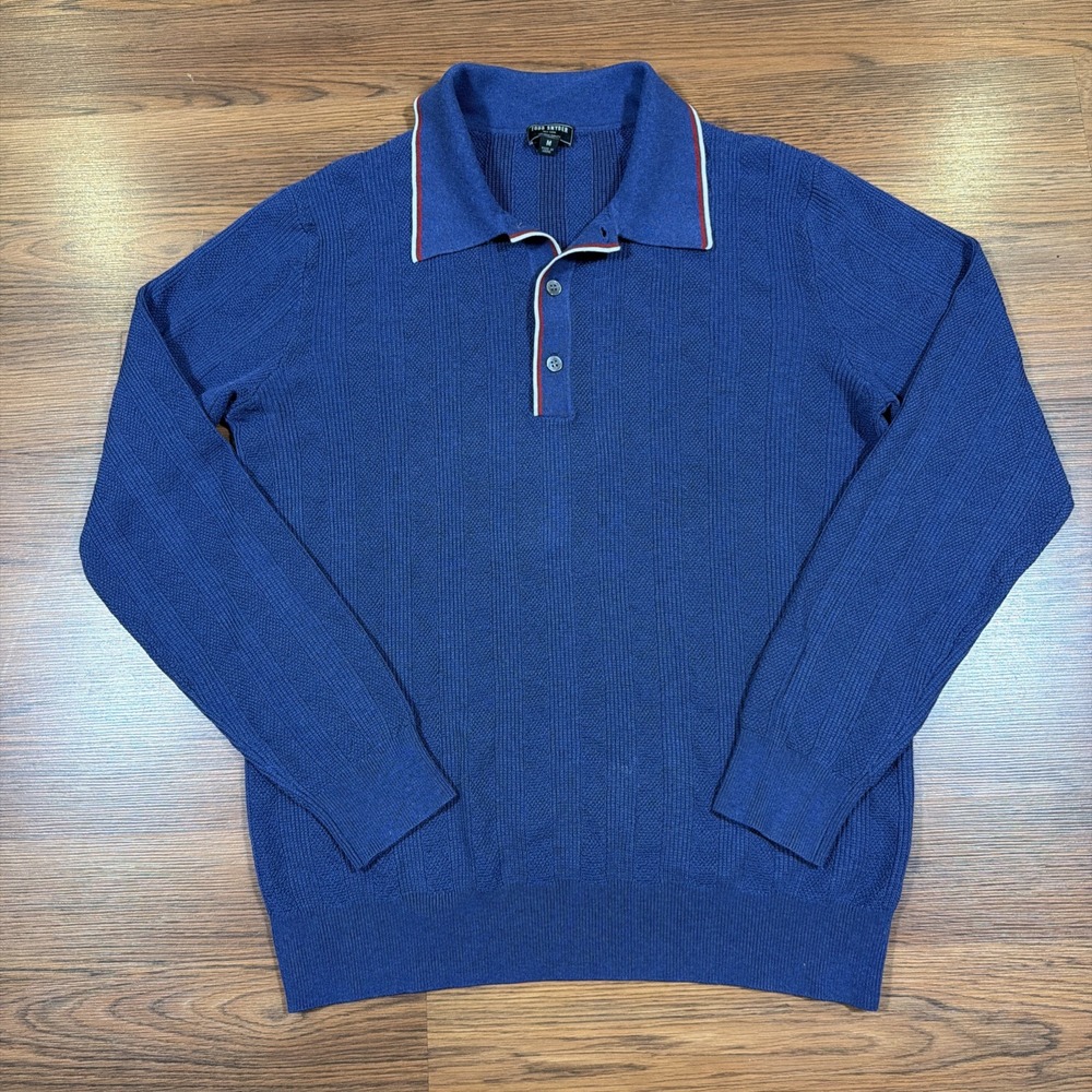 Todd Snyder Silk-Cotton Ribbed Sweater Polo Long Sleeve Men's Size Medium Blue